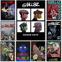 Virtual Anime Rock Band Gorillaz Poster Modern Music Album Cover Canvas Painting Wall Art for Club Living Room Home Decor Mural