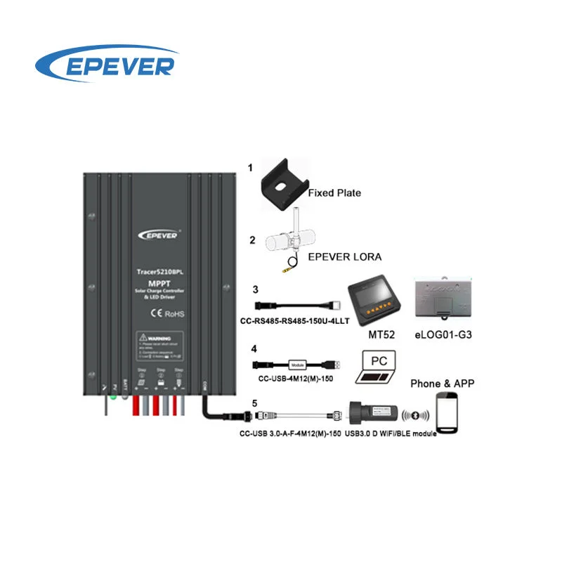 Epever Tracer5210BPL IP67 IOT Solar LED Street Light Mppt Solar Charging Controller Solar Panel Regulator With LED Load Dimmer