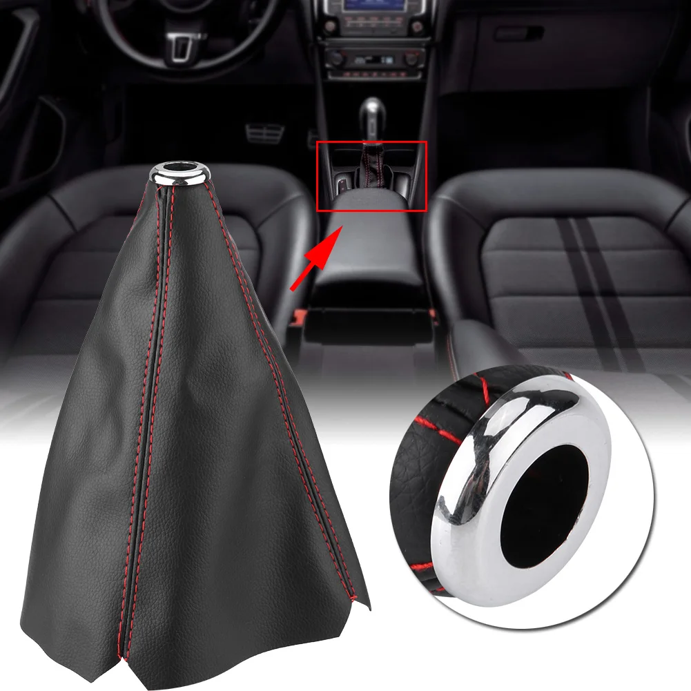 Universal Car Gear Shift Collars Covers Red Stitch PU Leather Gear Stick Shift Shifter Knob Cover Boot Gaiter Car Accessories