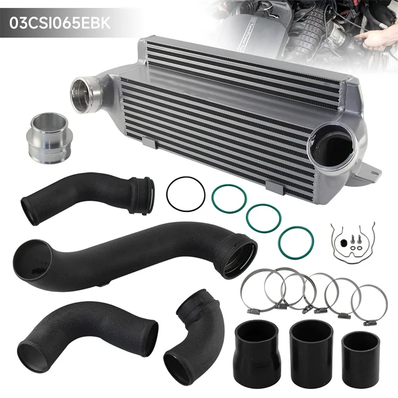 

Aluminum Super Charge Pipe Kit + Competition Bar & Plate Intercooler For BMW N55 E8X E9X E82 E88 E90 E91 135i 335i Black/Red