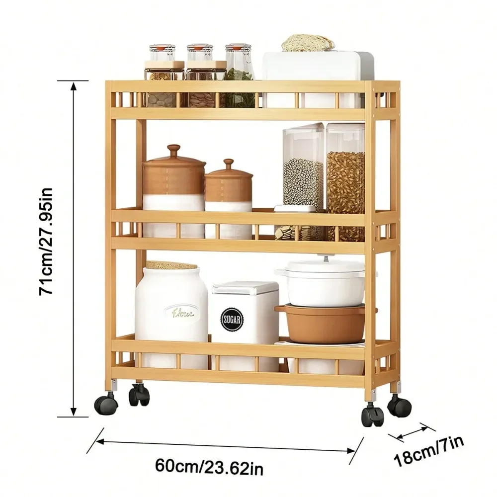 

Бамбуковая кухонная тележка на колесах со съемной деревянной тележкой, многоуровневая полка-стеллаж для хранения, мобильный кухонный островок