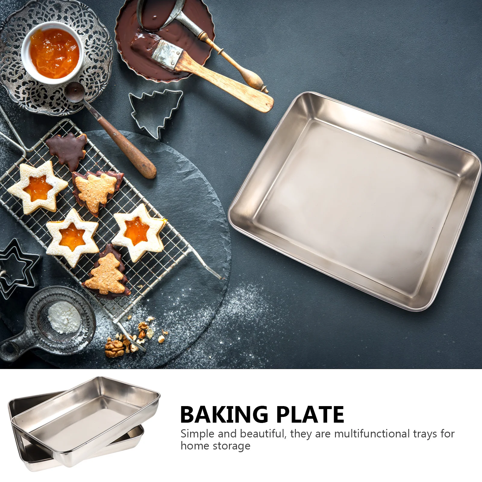 

2Pcs Stainless Steel Towel Tray Multifunctional Storage Disk for Home Kitchen Restaurant Use Silver Baking Food Plate