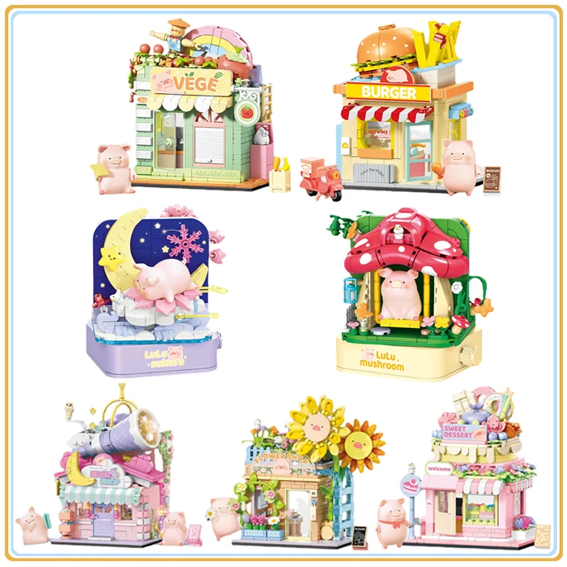 

SEMBO LULU Pig Building Blocks Street Scene Series Architectural Model Set Kawaii Children's Toys Birthday DIY Gifts Ornaments