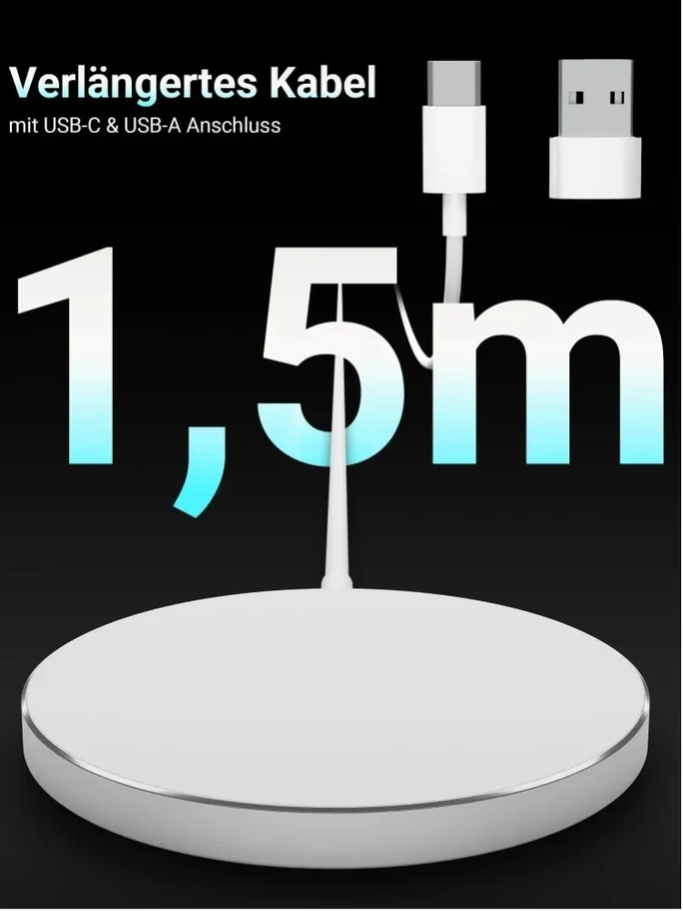 Magnetic MagPad - MagSafe Ladegerät 1,5m Kabel - MagSafe Wireless Charger Induktive Ladestation für iPhone Samsung - GreenHec