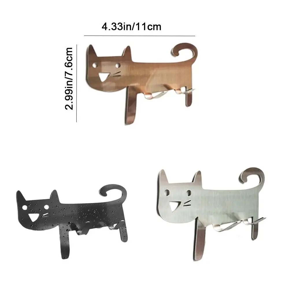 Cartoon Metal Cat Shaped Hook Wall Mounted Stainless Steel Keys Towel Hanger Decorative Self-Adhesive Storage Hook Bathroom