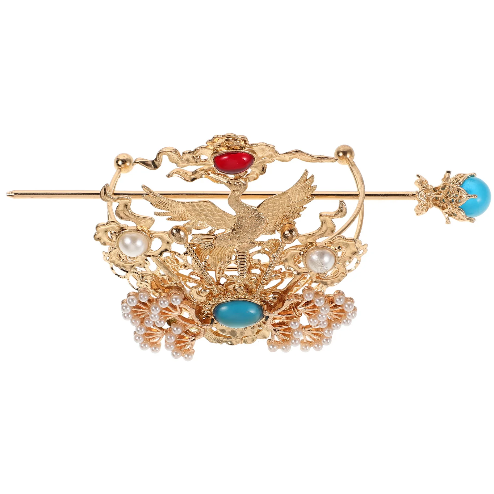 

Hanfu Men Ancient Style Gold Hair Coronet Crane Gemstone Alloy Traditional Hairpin Headpiece for Cosplay Stage Performance