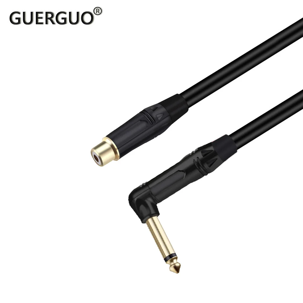 

Gold Plated RCA Female Cable to 6.35mm Right Angle Mono Jack Audio Cable RCA Female to 1/4 TS Male Microphone Adapter Black&Red