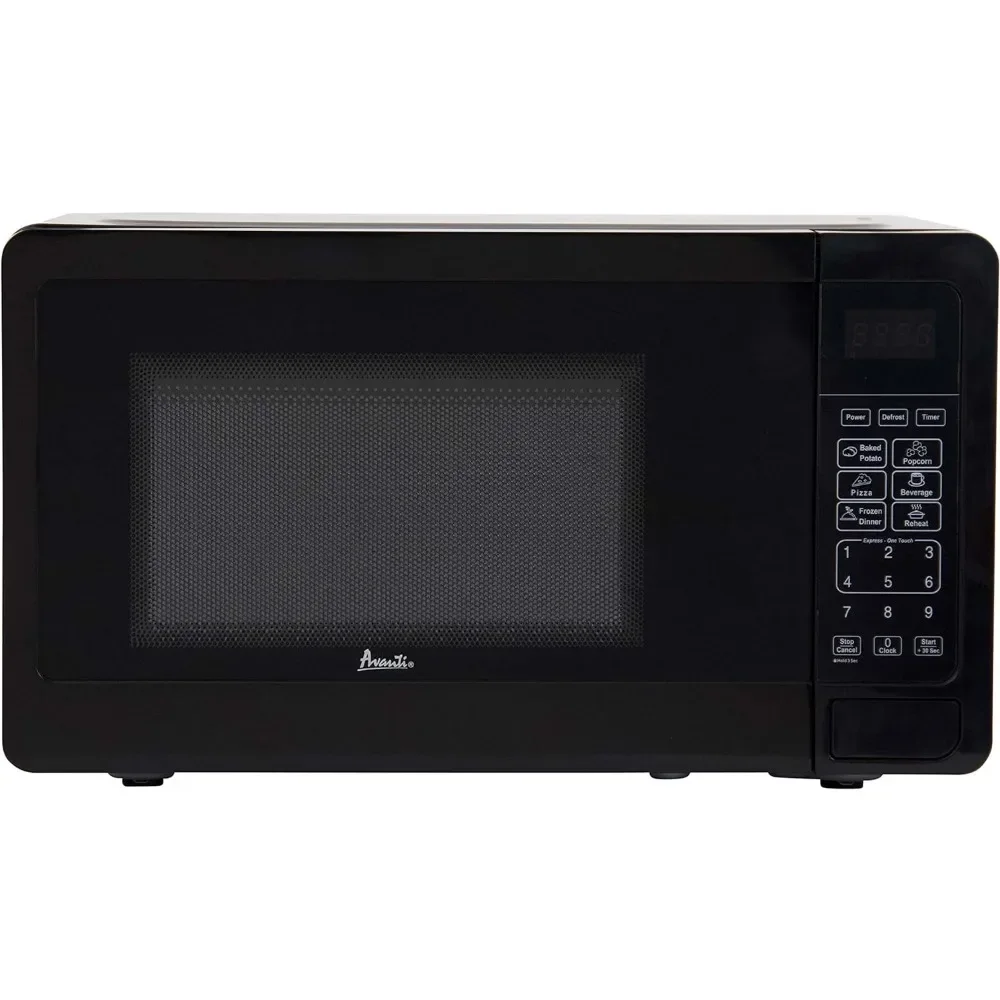 Microwave Oven 700-Watts Compact with 6 Pre Cooking Settings, Speed Defrost, Electronic Control Panel and Glass Turntable, Black