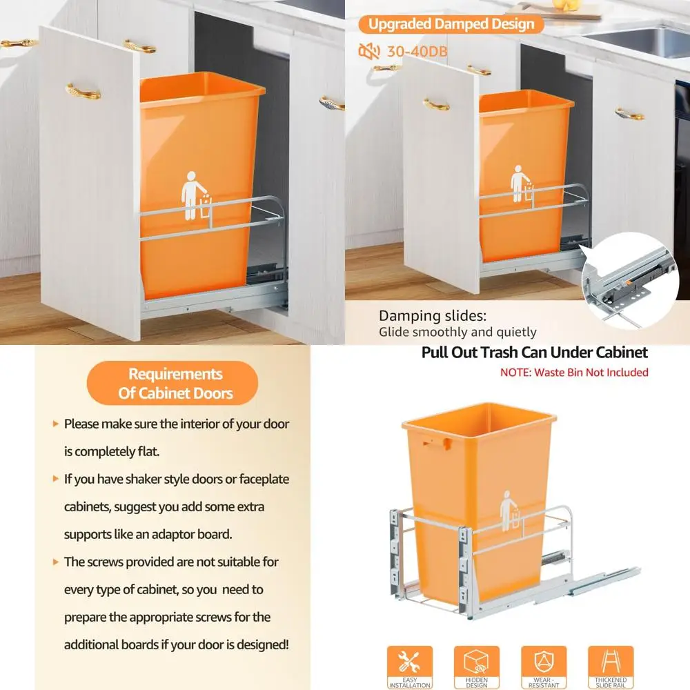 

Heavy-Duty Kitchen Sink Trash Can Kit with Soft-Close Slides, Pull-Out Design, Garbage Can Not Included