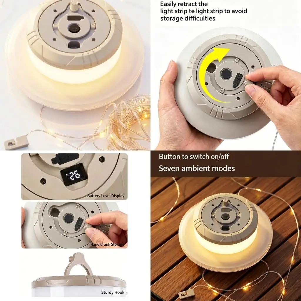 Bendable Party Decoration Lights Rechargeable Outdoor Camping String Lights Plastic Texture for Camping Decoration B03E