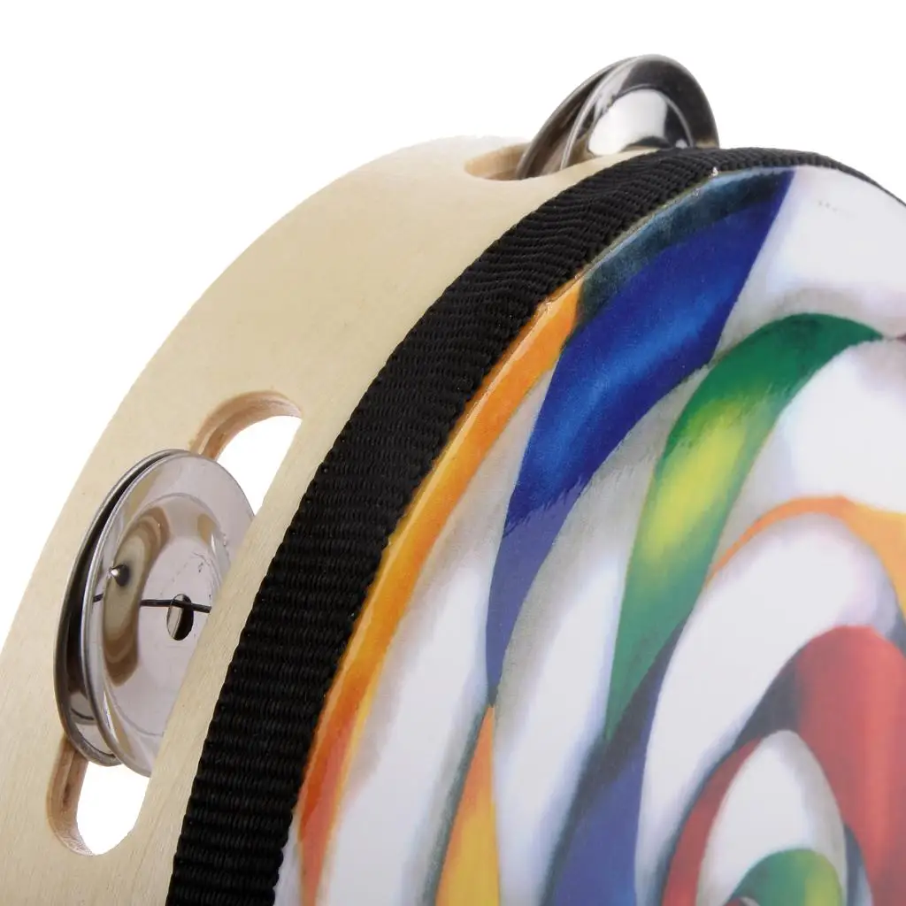 Durable Wooden Tambourine with Polyester Head Double Row Jingles for Children Music Class Dance Party and Play