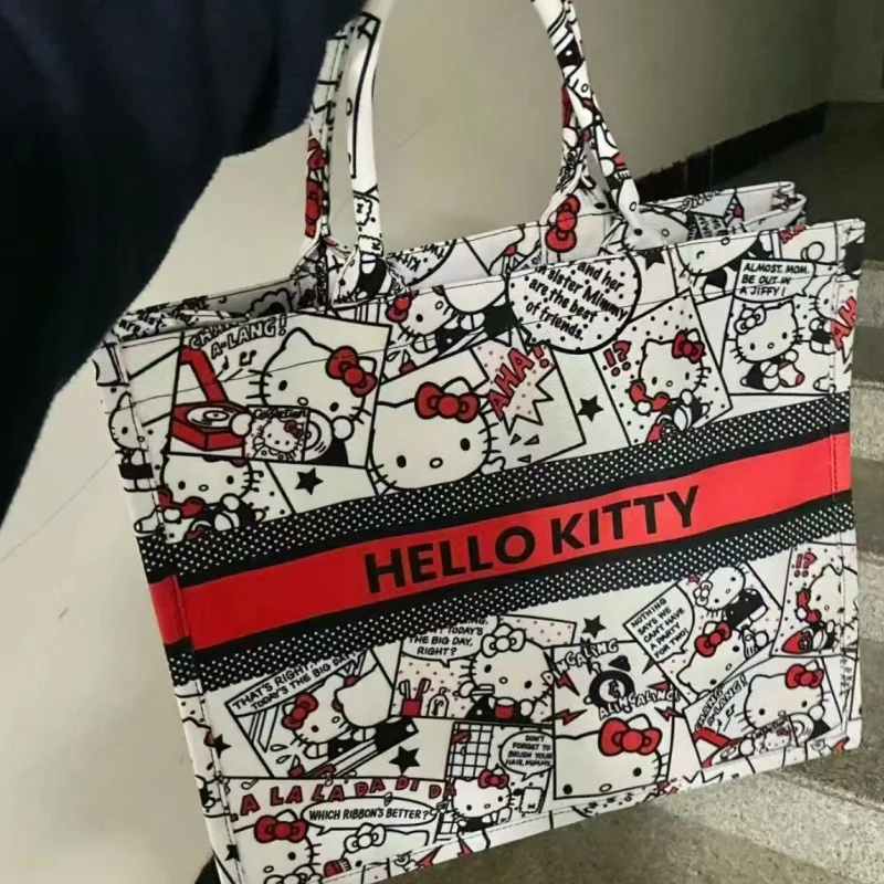 

Новая холщовая сумка Sanrio Hello Kitty для женщин, большая вместительная сумка для покупок с героями мультфильмов, милая сумка для покупок, сумка My Melody Bag