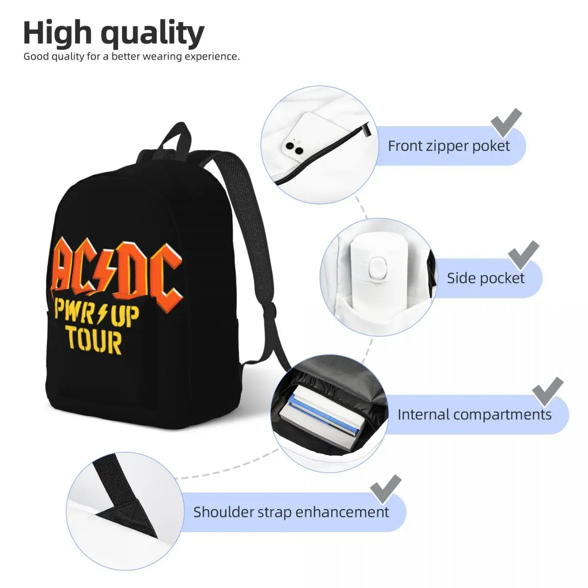 A-ACDCS Fashion Rock Band Backpack Outdoor High School Business Daypack for Men Women Laptop Canvas Bags