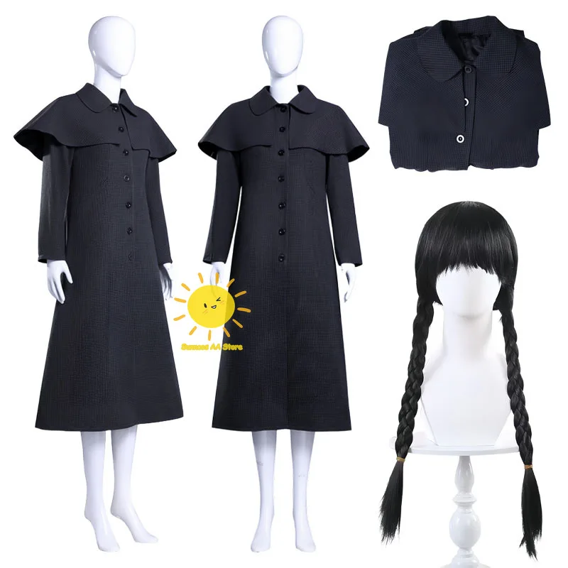 

Костюм для косплея «Среда фильма», семейный косплей Аддам, черное пальто, парик «Среда», плащ, карнавал на Хэллоуин, потому что для взрослых женщин