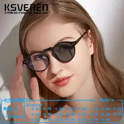 KSVEREN Retro Round Photochromic Myopia Glasses Men Women Small Frame Fashion Prescription Eyewear -0.5 -0.75 -1.25 -3.75 -4.5