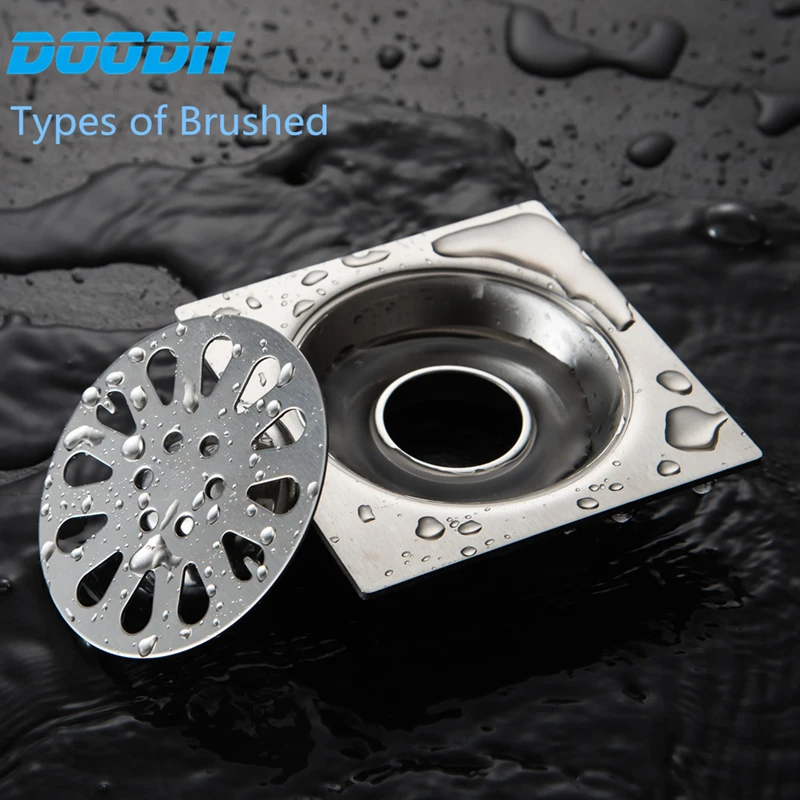 Shower Drains 98*98mm Square Bath Drains Strainer Hair Stainess Steel Bathroom Floor Drain Waste Grate Drain Doodii