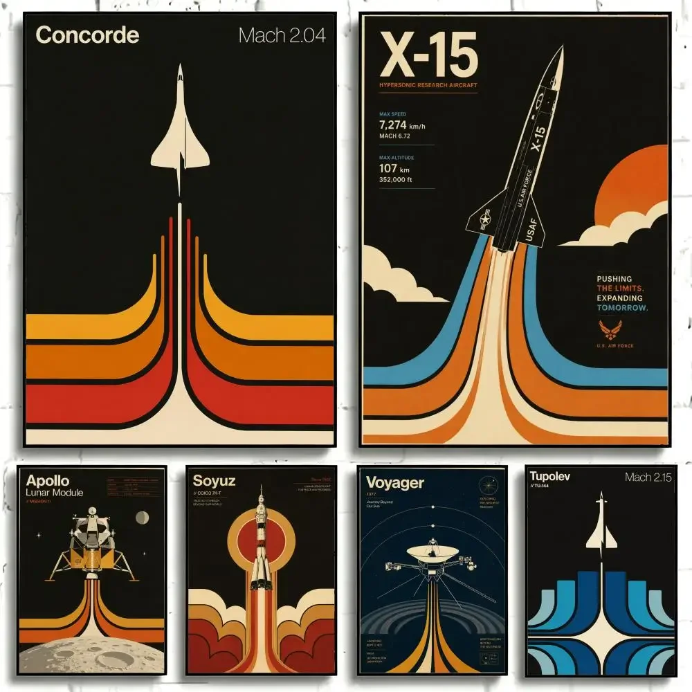 Vehicle Minimalist Concorde Supersonic Jet Poster Self-adhesive Art Waterproof Paper Sticker Coffee House Bar Room Wall Decor