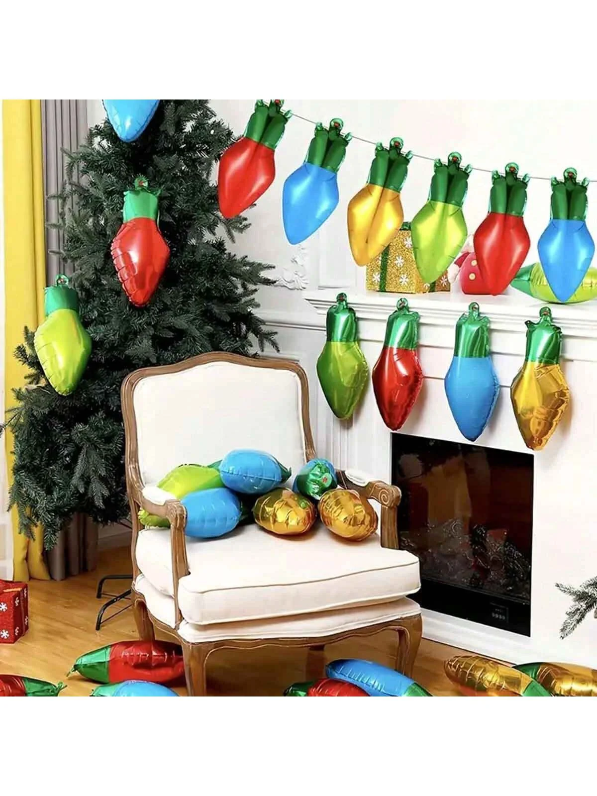 16PC 17 inch Christmas themed color light bulbs with aluminum film balloons, Christmas party themed decorative props, balloons