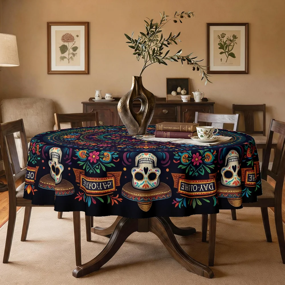 One tablecloth, with a Halloween theme, featuring colorful candies - skull and flower printed tableclothzyc