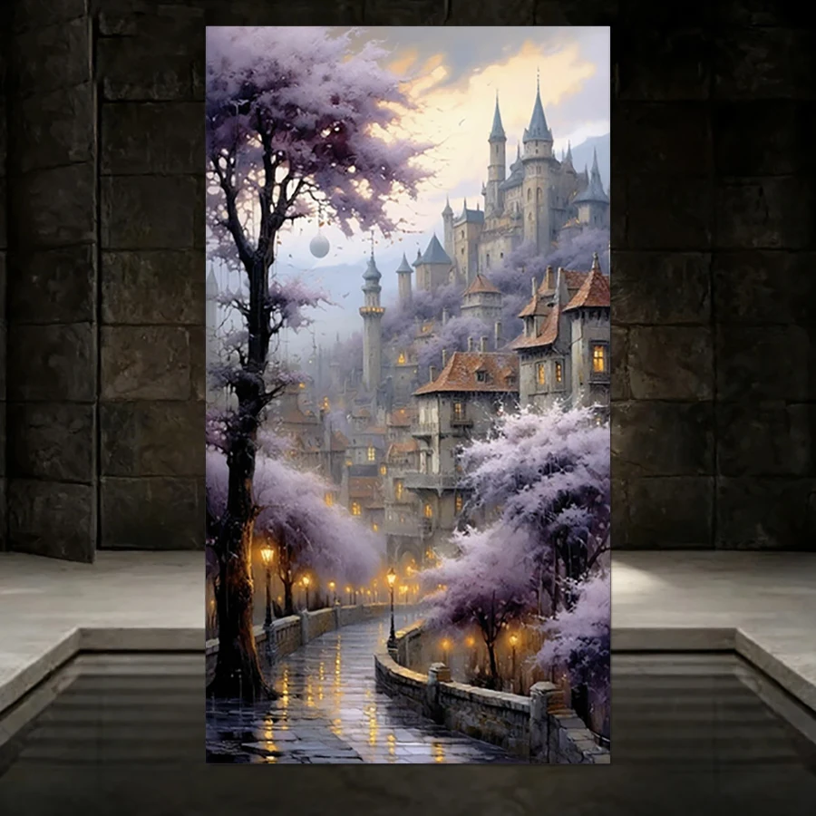 Diamond Painting Kits For Adult, Castle And Purple Tree Diamond Art For Beginners, DIY Full Drill Paint By Diamonds Dot Gem Art