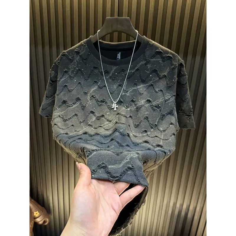 Men's Abstract Pattern Short Sleeve T-Shirt Casual Round Neck Breathable Cotton Blend Tee for Daily Wear Summer