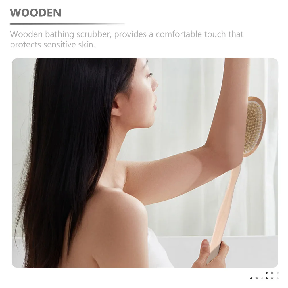 Wooden Bathing Scrubber Long Handle Body Clean Brush for Back Skin Massage Deep Cleaning Exfoliating Shower Tool