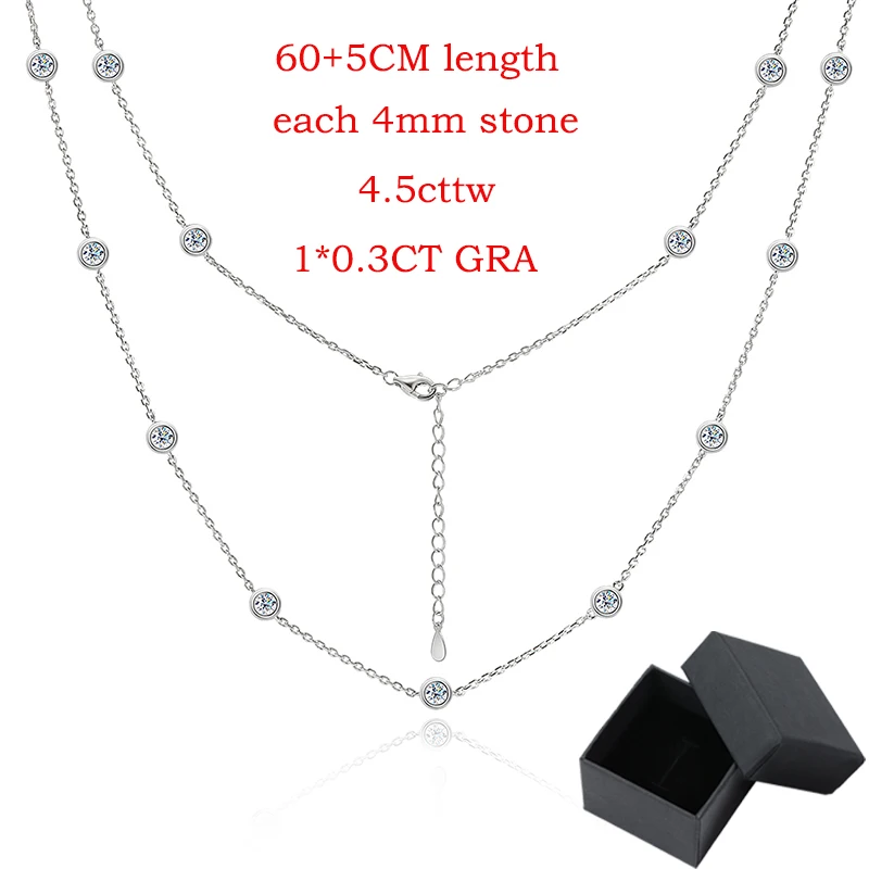 Smyoue 4mm 65cm Bubble Full Moissanite Necklace for Women D Color Sparkly Lad Diamond Wedding 925 Sterling Silver Pendant GRA