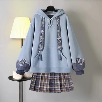 סגנון סיני מוכה חליפה נקבה האנפו קרסים סווטשירט סריג חצאית שני חלקים של סתיו וחורף חצאית קצרה חדשה