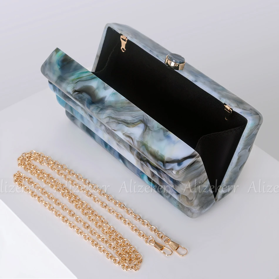 Embossed Acrylic Box Evening Clutch Purses Women Vintage Luxury Designer Chain Colour Square Crossbody Bags Wedding High Quality