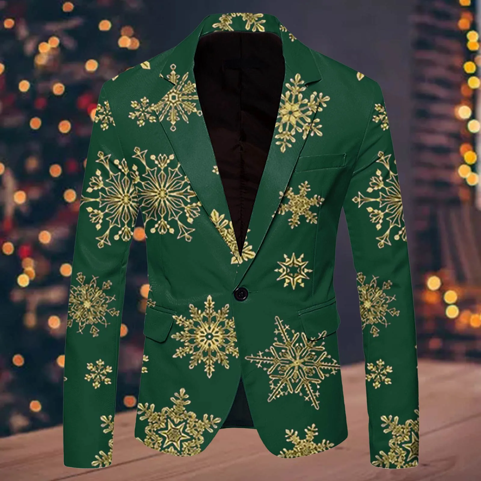 Christmas Elk Snowflake Men\'s Blazer Jackets Long Sleeve Lapel One Button Slim Formal Party Suits Coats Plus Size Male Clothing