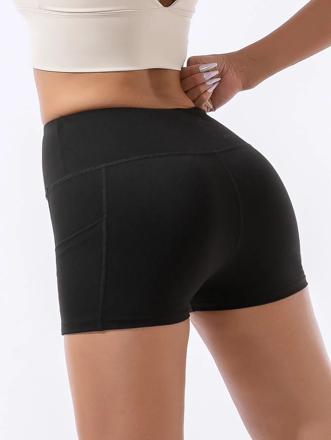 شورت قصير كاجوال مرن للغاية مع جيوب، شورت فتاة ساخن بسيط عالي الخصر لأوائل الخريف #4