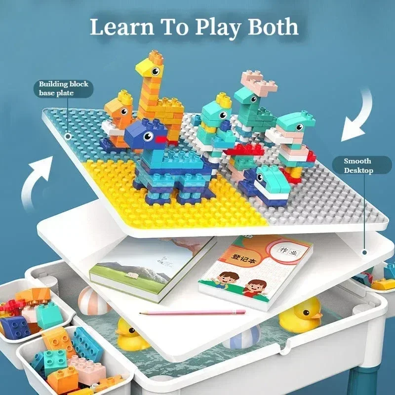 40cm Children's Building Block Table Large Pellet Puzzle Building Blocks Multifunctional Learning And Playing Table For 0-3 Year