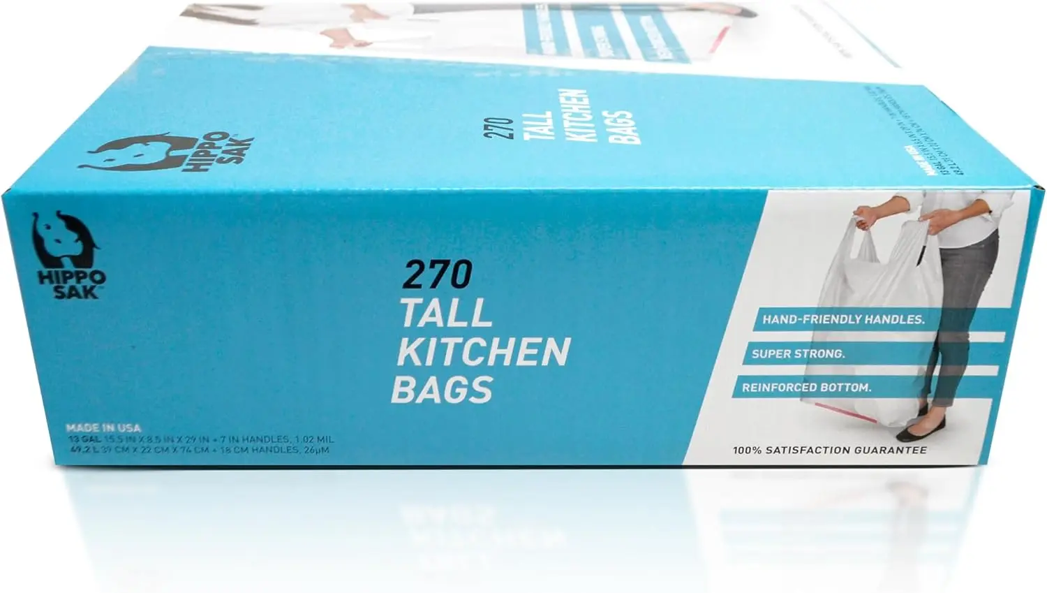 

- Tall Kitchen Garbage Bags with Ergonomic Handles - 13 Gallon Trash Bags - Super Strong Patented Reinforced Bottom an