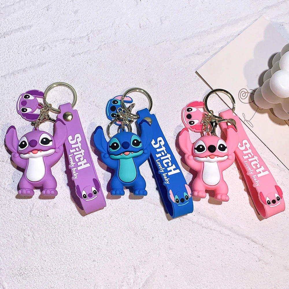 Disney Lilo & Stitch Keychain Kawaii Cartoon Figure Stitch Angel Silicone Pendant Keyring Car Backpack Key Holder Accessories