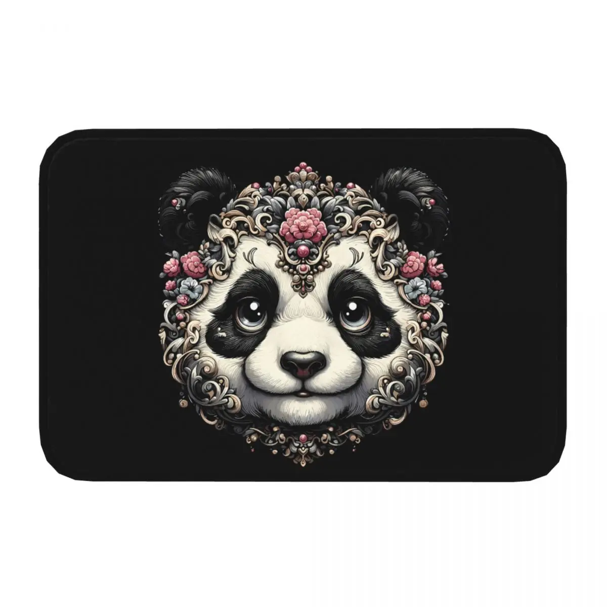 Panda Cartoon Non-slip Doormat Elegant King Baroque Furry Living Room Kitchen Mat Outdoor Carpet Flannel Modern Decor