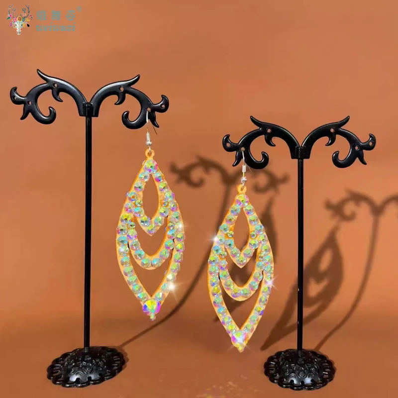Modern Dancing Earrings Women's Customized Senior AB Stones Jewellery Accessory Oriental Belly Dance Performance Accessories