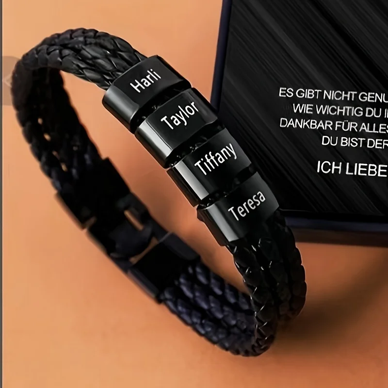 

Индивидуальный браслет из нержавеющей стали для мужчин, персонализированный с 1-5 именами, подарок для папы, дедушки, мужа, подарки на день отца