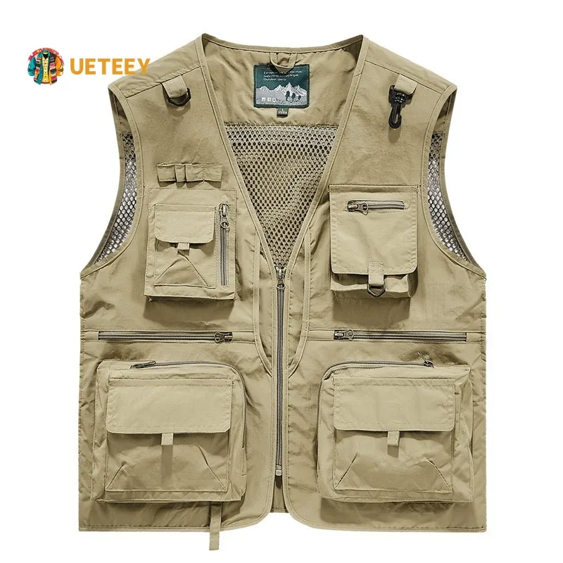 

Men's Summer Vest Multipockets Mesh Lined Breathable Sleeveless Jacket Thin Outdoor Fishing Photographer Tool Waistcoat Men