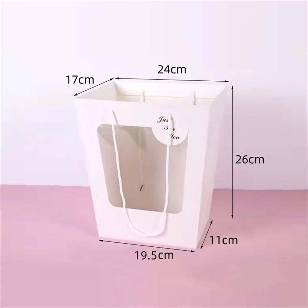 Flower Tote Bag Portable Foldable Present Packing Bag Rose Packaging Box Open Window Bouquet Bag For Wedding Valentine'S Day