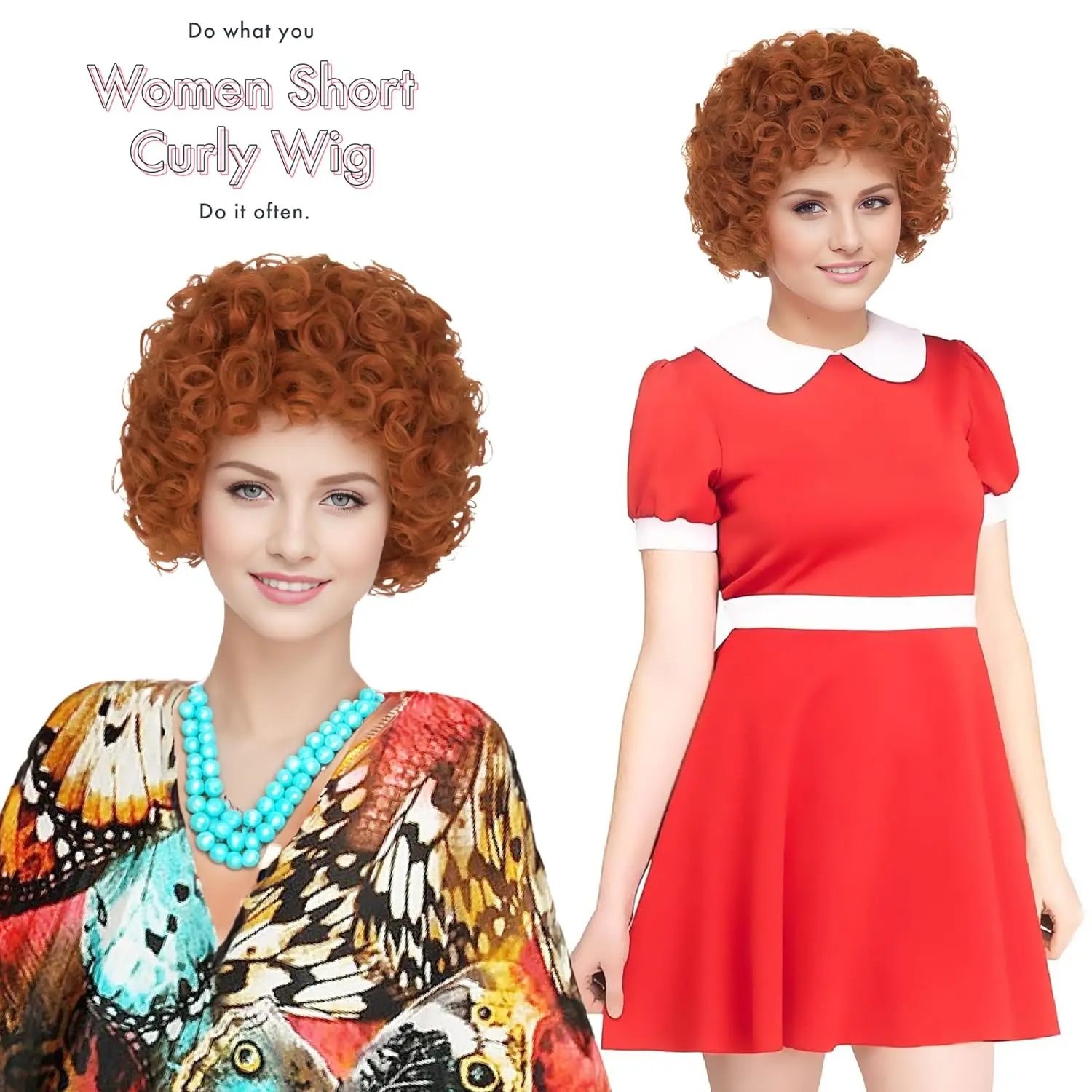 女性のための短い巻き毛のかつら、ハロウィーン、コスプレコスチューム、パーティーコスチューム、赤とオレンジのボブウィッグ