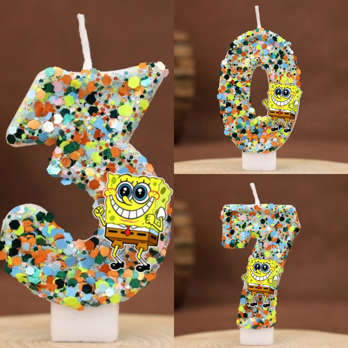 SpongeBob Digital Candles Topper Birthday Anniversary Popular Cartoon 0-9 Number Birthday anniversary Cake Party Decor Kids Gift