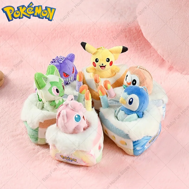 Original Pokemon Gengar Sprigatito Pikachu Plush Toys Keychains Kawaii Rowlet Piplup Jigglypuff Stuffed Peluche Dolls Pendants
