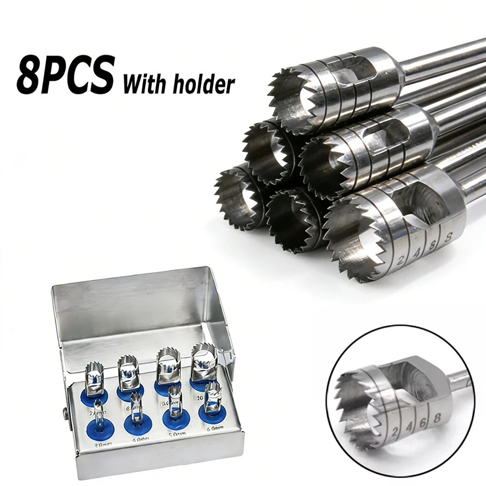 

8Pcs Dental Implant Bone Trephine Burrs with Disinfection Holder for Handpiece Surgical Drilling and Orthodontic Procedures