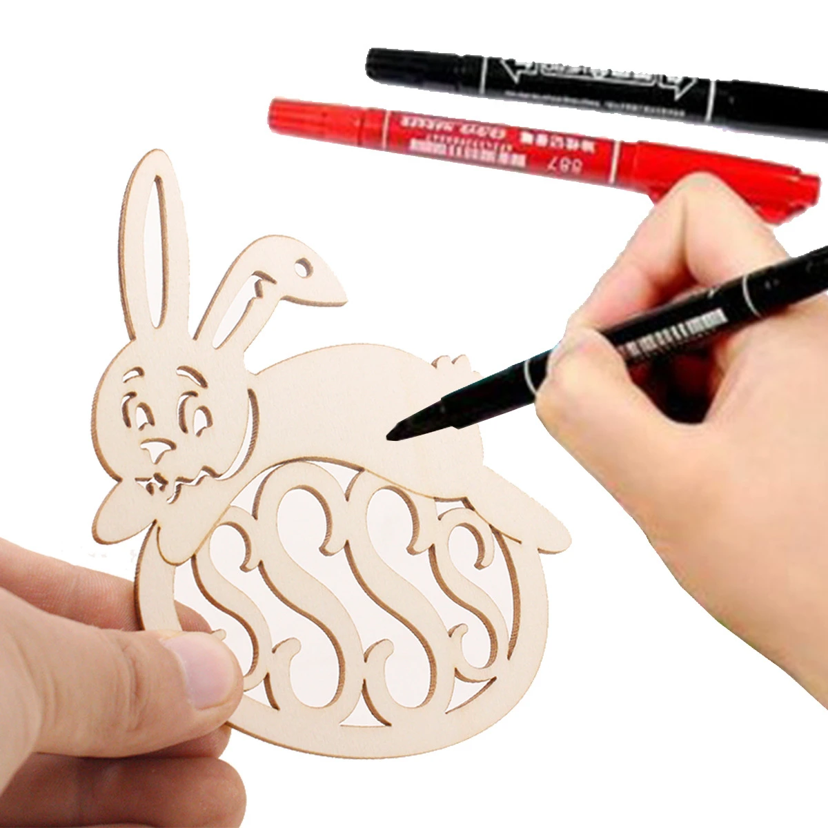 10pcs DIY 나무 계란 펜 던 트 중공 공예 부활절 매달려 장식 행복 한 부활절 홈 파티 장식 어린이 그림 선물