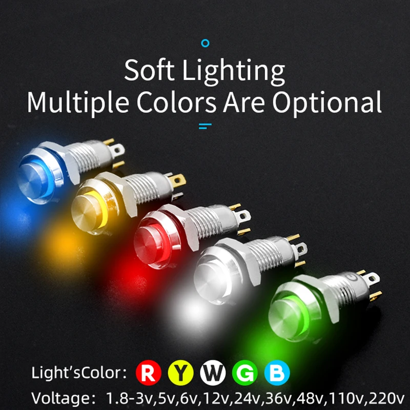 8mm Mini Colored Waterproof Metal Push Button Switch LED Light Self-locking/self Resetting