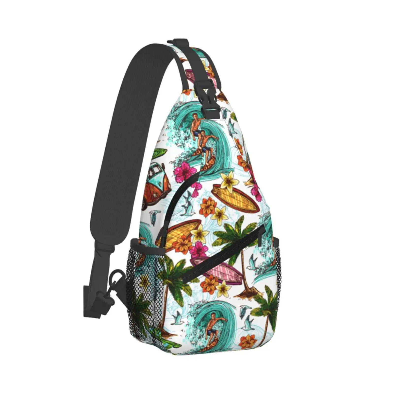 Casual Hawaiian Vacation Print Outdoor Sling Backpack Crossbody Chest Bag Daypack for Hiking Travel Unisex Chest Bag Daypack