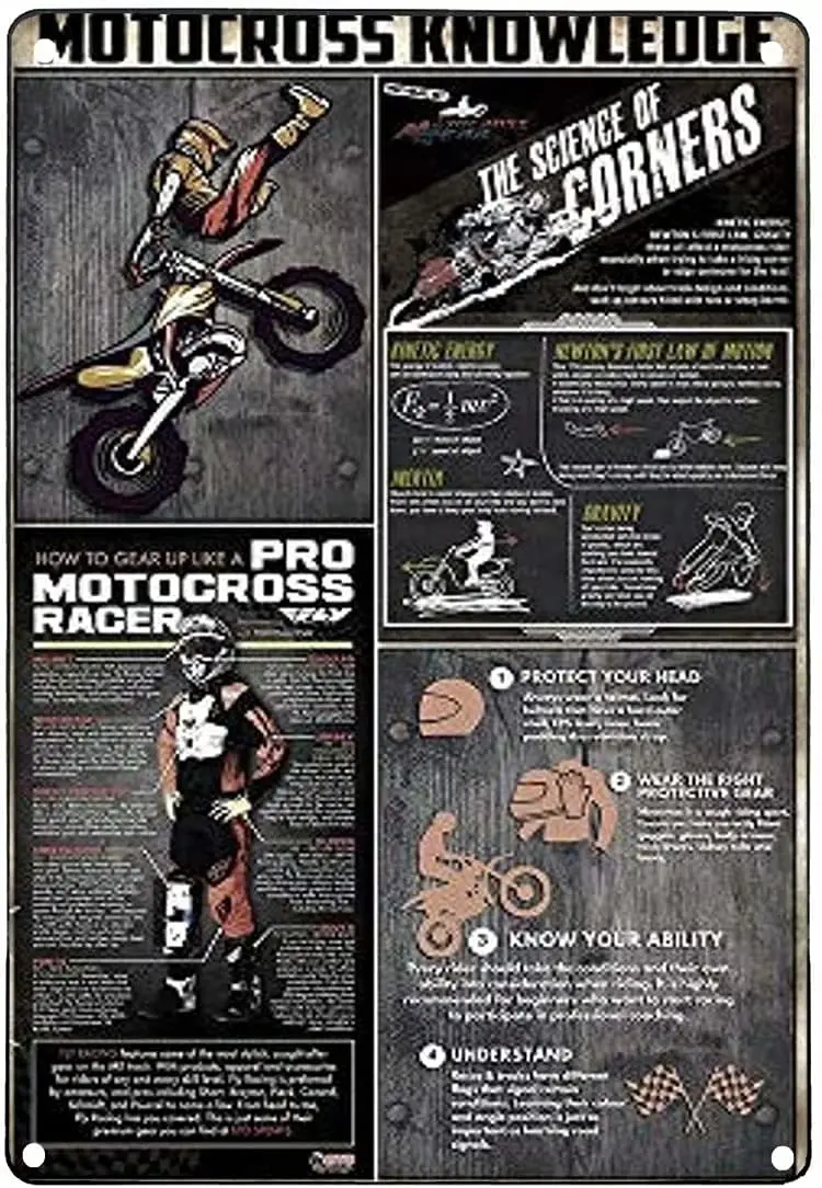 

Motocross Knowledge Retro Metal Tin Signage Pro Motocross Racer Printing Poster Entertainment Bar Cafe Shop Living Room Garage H