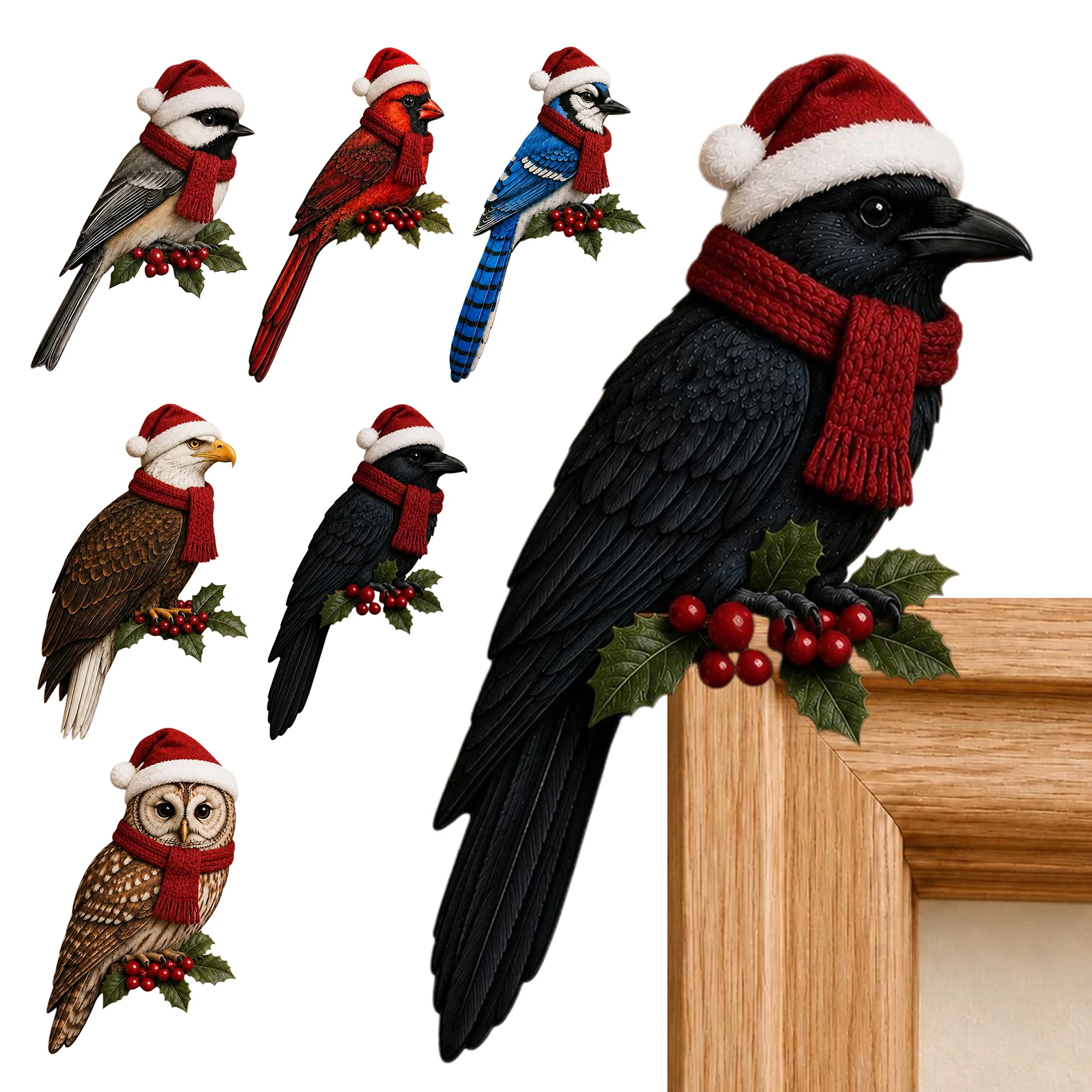 Wooden Bird Home Decor Door Topper Owl Cardinal Blue Jay Shelf Corner Nature Forest Accent Figurine Ornament