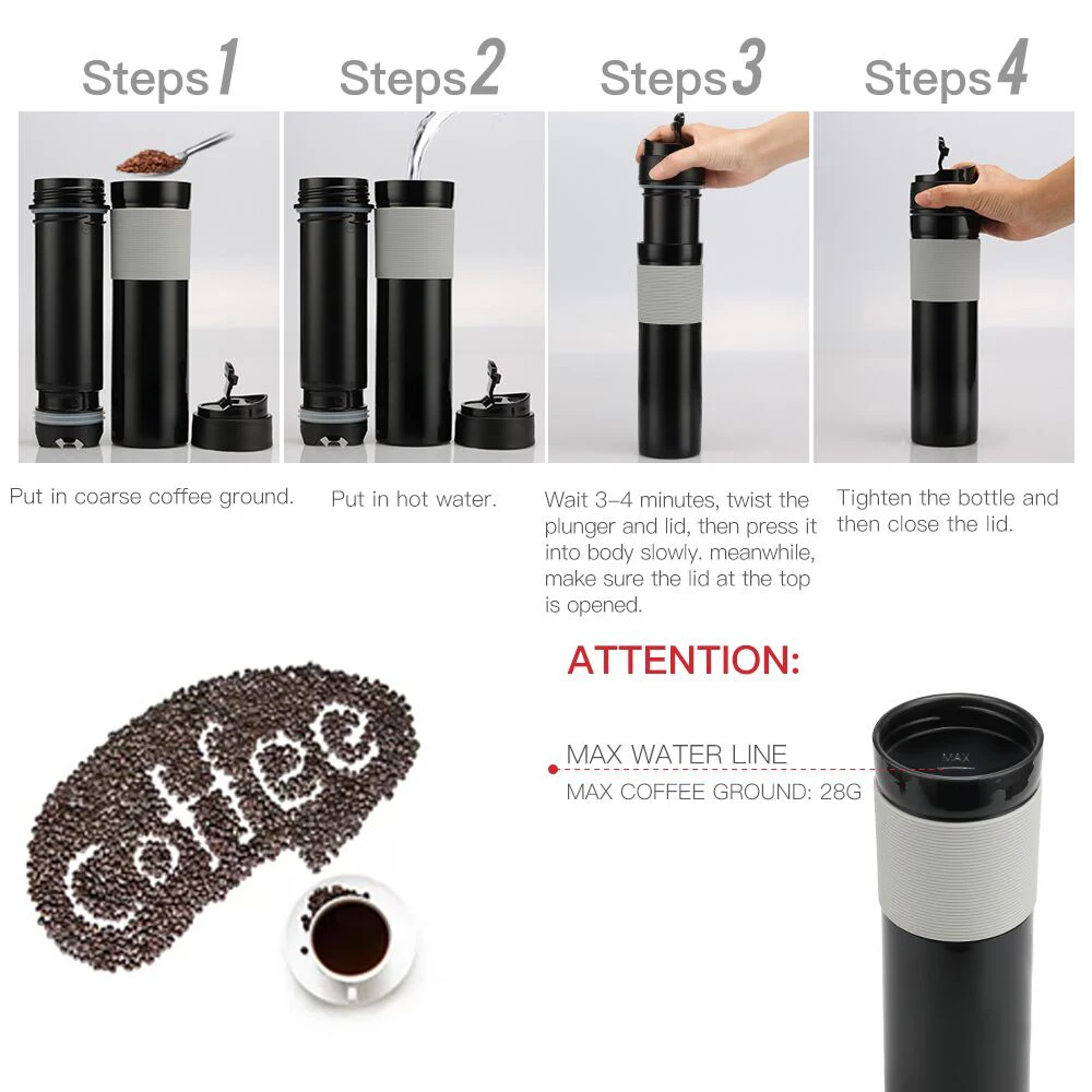 French Press Portable 350ml Coffee Maker Mug Americano Upgrade Filtration Water Isolation Tea Coffee Cup