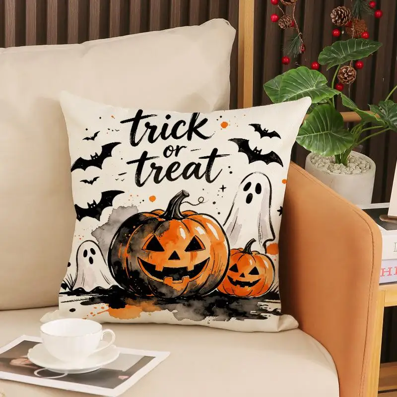 3 Stück Halloween-Geister-Print Sofakissenbezüge, Dekorative Kissenhüllen für Innenräume, Atmosphärische Kopfteil-Kissenbezüge – Detail 7